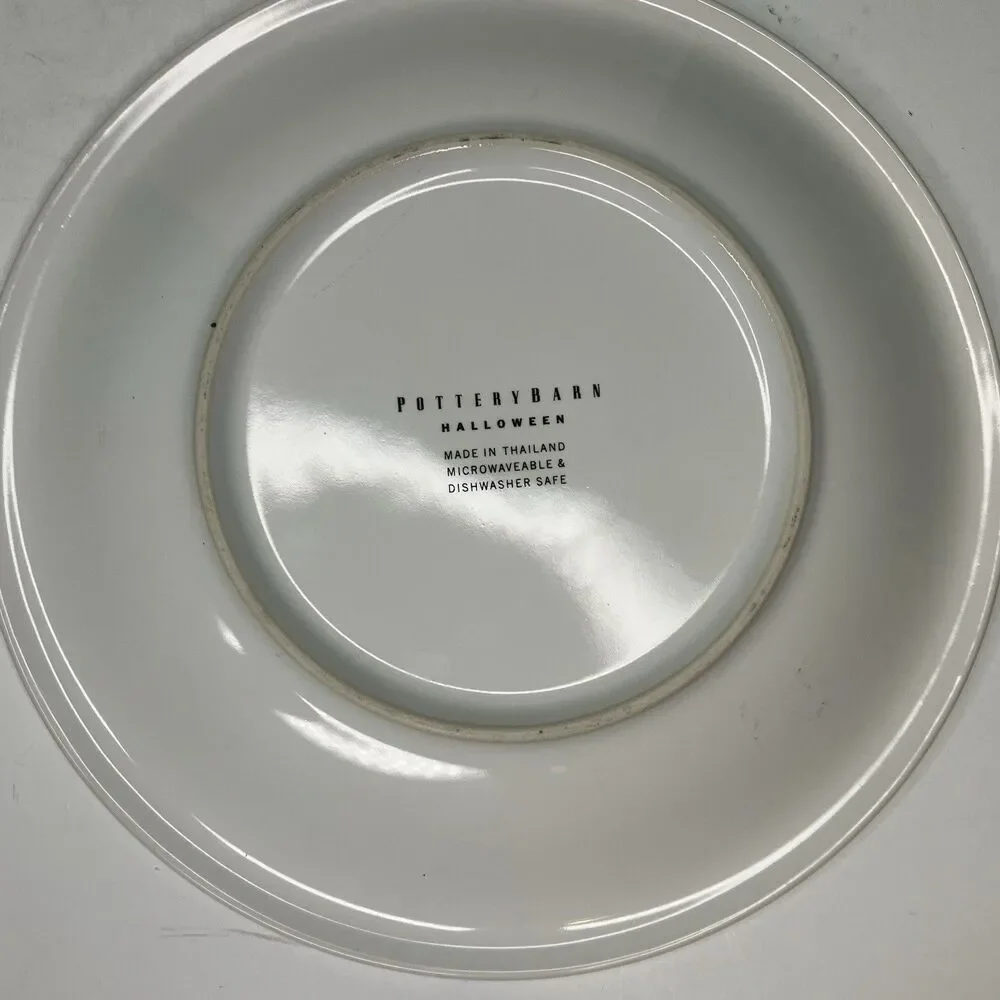 Pottery Barn Halloween Plates Retro Black Cat Witch Ghost 8” Set Of 3